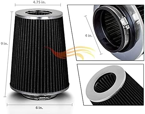 BLACK 4" 102 mm Inlet Truck Air Cone Replacement Performance Washable Clamp-On