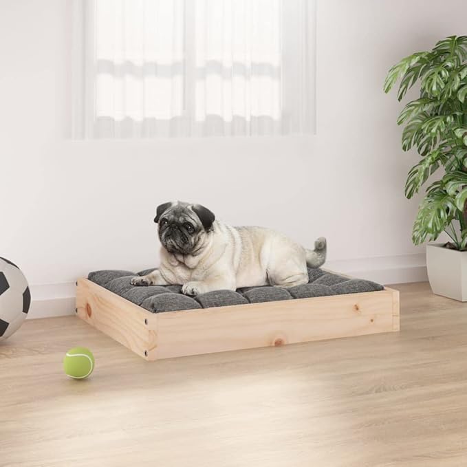 Solid Wood Dog Bed 24.2x19.3x3.5 Inches Pine Frame Pet Sofa for Small Medium Dogs, Rustic Minimalist Raised Bed with Sturdy Construction, Comfortable Sleeping Spot for Living Room or Bedroom