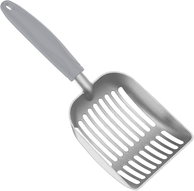 Cat Litter Scoop, Kitty Metal Scooper, Aluminum Alloy Sifter, Kitten Pooper Lifter, Deep Shovel, Long Handle, Poop Sifting, Durable, Heavy Duty, for Litter Box