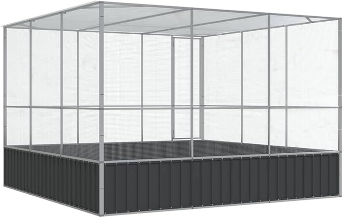 Steel Aviary Silver, Steel Bird Cage, Outdoor Aviary Parrot Cage Wide Flight Metal Birdcage, 122.4"x120.9"x83.5" Steel,-113
