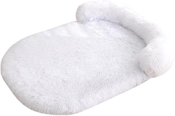 Calming Dog Bed - Fluffy Plush Mat with Removable Washable Cover | Furniture Protector for Large Dogs & Cats(White,21.65X15.75X4.33in)