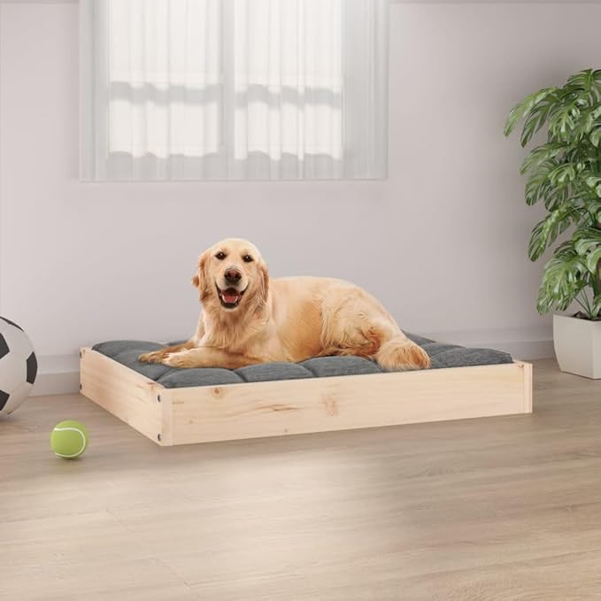 Rustic Solid Pine Wood Dog Bed for Medium Breeds, Indoor Pet Furniture with Cozy Sleeping Area 28.1x21.3 Inches, Durable Minimalist Design in Warm Brown Finish