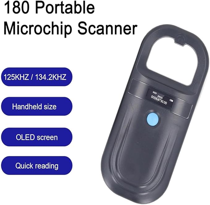 Pet Microchip Scanner ISO11784/85/FDX-B/EMID Animal Handheld Reader,134.2kHz Pet ID Scanner Rechargeable Animal Chip Registration, for Dog/Cat/Pig/Animal (Black)