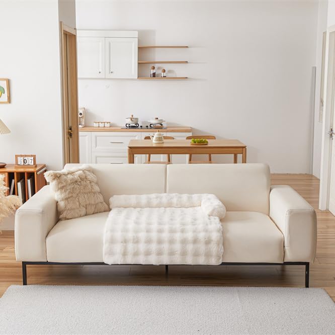 Calming Dog Bed Mat, Fluffy Fuzzy Couch Cover for Sofa, Winter Thickened Pet Mat with Anti-Slip Bottom Warm Soft Cushion Washable Pet Bed for Small Dogs and Cats (White, 90x90cm/35.4x35.4in)