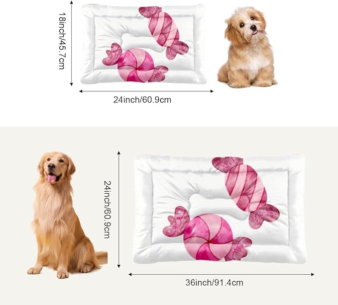 Christmas Candy Pink Dog Crate Bed Non Slip Waterproof Bottom Thick Dog Bed Chew Proof Cat Pads Washable Pet Sleep Mat Multi Scenario Pet Friendly Furniture 36× 24 Inch