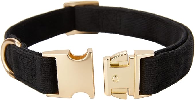Soft Cotton Dog Collar with Metal Buckle Adjustable Heavy Duty Comfy Corduroy Collars for Small Medium Large Dogs,Black,Large