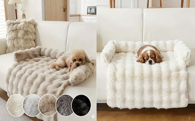 Dream Cloud Pet Sofa Bed, Washable Non-Slip Fluffy Plush Dog Mat for Furniture Protector Mat for Sofa Car & Floor for Small Medium Dogs & Cats (Dark Gray)