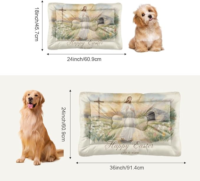 Dog Bed Outdoor 24 × 18 Inch Green Wildflowers Easter He is Risen Washable Pads for Dogs Dog Crate Pad Relaxing Crate Bed Kennel Cama Perro One Pack Pet Beds for Medium Dogs Kennel Pad Home