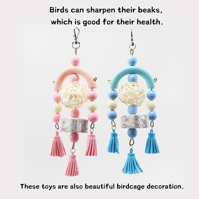 3PCS Bird Toys Bird Foraging Toys Chewing Hanging Birdcage Swing Cage Accessories Parrot Climbing Ladder for Conure Parakeet Cockatiel Budgies Lovebird Parrotlet (Pink)