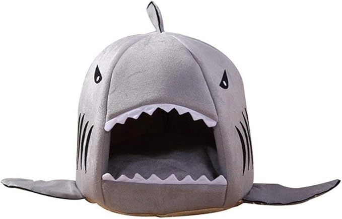 Shark Shaped Pet Dog Puppy Bed Warm Cat Bed House Nest for Autumn Winter Grey L
