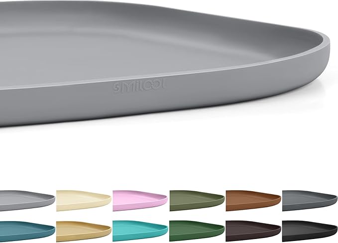 Small Silicone Pet Food Mat with Raised Edge for Food and Water Bowl, Square Dog Feeding Mats, Cat Food Trays for Floor Waterproof, Rubber Tray for Dogs and Cats, 12 x 12 x 0.7 Light Gray
