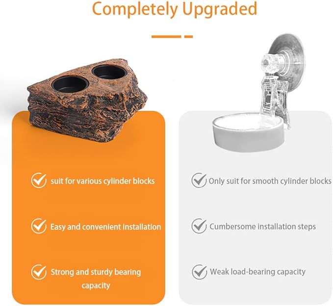 Reptile Magnetic Feeder Ledge, Reptile Food and Water Dish with 2PCS Bowls Feeding Cups for Lizards, Crested Gecko, Lizards and Chameleons Pets, Easy Install Terrarium Tank Accessory (Dual Feeder)