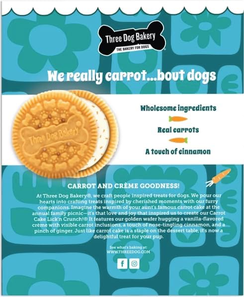 Three Dog Bakery Carrot Cake Lick'n Crunch, Crunchy Dog Treat, 13 oz