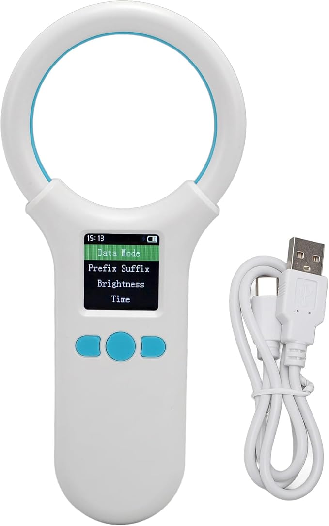 Diyeeni Pet Microchip Scanner, Rechargeable Dog Microchip Reader Support EMID FDX B (ISO 11784/11785) 134.2kHz/125kHz 15/10 Digits, 500 Data Storage, 1.44 inch TFT LCD Screen