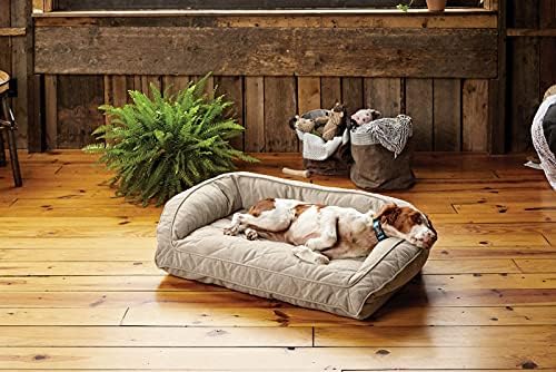 Orvis ComfortFill-Eco Bolster Dog Bed - Plush Rectangular Dog Beds with Three-Sided Bolster for Leaning, Heathered Khaki - XL