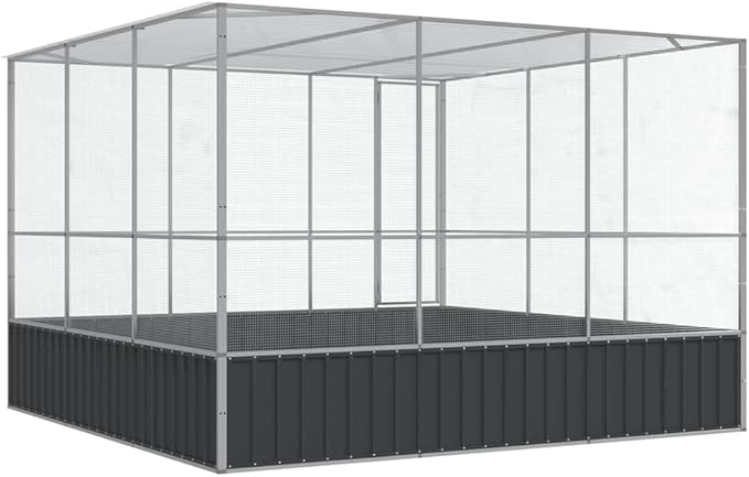 Large Metal Heavy Duty Walk-in Aviary Cage, Ample Activity Space Bird Cage with Lockable Door Also for Chickens and Rabbits, Silver 122.4"x120.9"x83.5" Steel,-512