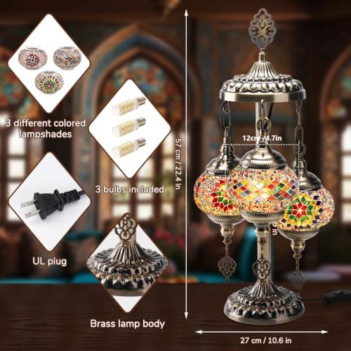 DIY Turkish Mosaic Lamp Kit, 3 Globe Table Lamp Making Kit,Multicolor