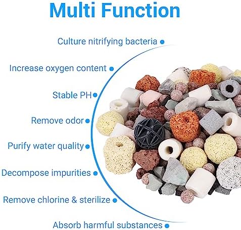 Segarty Filter Media,12 in 1 Bio Media for Aquarium Sump Filter Ceramic Rings Activated Carbon Bio Balls Freshwater Marine Biological Filter Media for Koi Fish Tank Pond Canister (1.1lb with Mesh Bag)