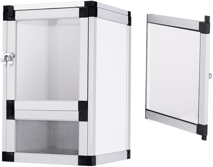 Hybrid Cage PVC Habitat Enclosure with Screen & Acrylic Doors,Toxirium 12"x12"x18" Reptile Terrarium Ventilated Tank for Gecko,Chameleon, Snake, Frog, Easy Assembly, Front Dual Access