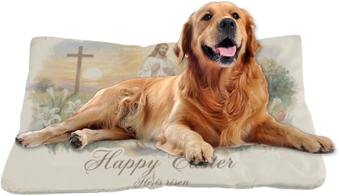 Dog Bed Outdoor 24 × 18 Inch Green Wildflowers Easter He is Risen Washable Pads for Dogs Dog Crate Pad Relaxing Crate Bed Kennel Cama Perro One Pack Pet Beds for Medium Dogs Kennel Pad Home