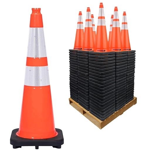 48 Pack 28" Inch Orange Traffic Safety Cones with Dual Reflective Collars - High Visibility Industrial Pylons Traffic Cones for Road, Parking Lots, Driving, Construction