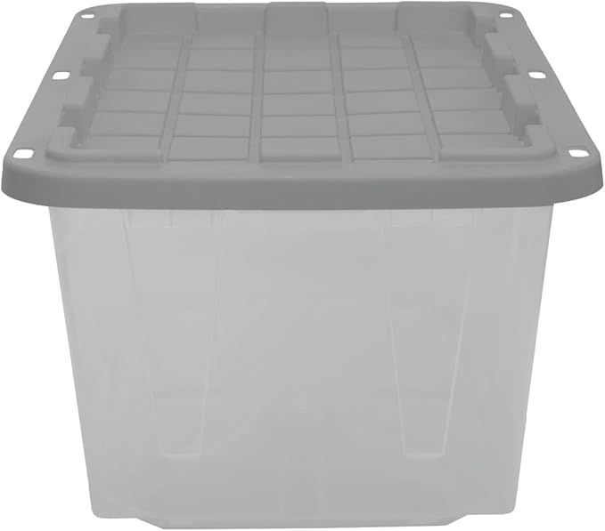 CX BLACK & YELLOW, 27-Gallon Heavy Duty Clear Storage Container & Snap-Tight Lid, Clear & Grey (14.3H x 20.6W x 30.6D), Weather-Resistant, Stackable, See-Through Organization Tote [4 Pack]