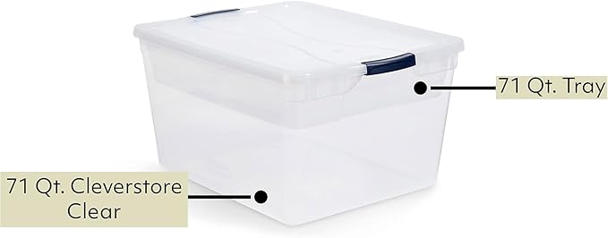 Rubbermaid Cleverstore 74 Qt Clear Storage Bins with Lids and Nesting Tray, 4-Pack, Stackable, BPA-Free, Made in USA