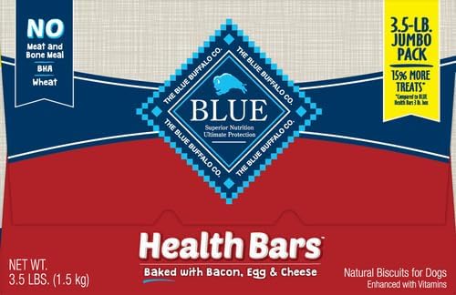 Blue Buffalo Health Bars Crunchy Dog Biscuits, Oven-Baked with Natural Ingredients, Bacon, Egg & Cheese, 3.5-lbs Box (Pack of 3)