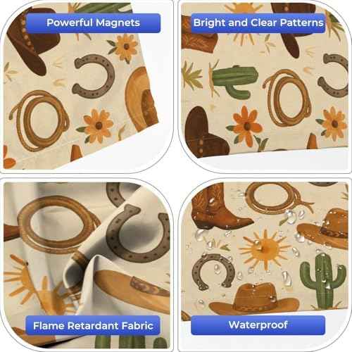 6-Pack Fluorescent Light Covers for Ceiling Lights Western Desert Cowboy Hats Boots Flowers Magnetic Light Filters Decorative for Classroom Office Hospital Home 4x2 Ft