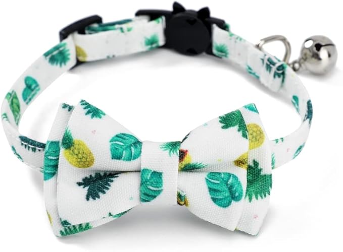2-Pack Breakaway Cat Collars with Removable Double-Layer Bow Tie and Bell for Boy and Girl Cats,Safety Kitten Collars Suitable for Festivals and Daily. (Lemon&Pineapple)