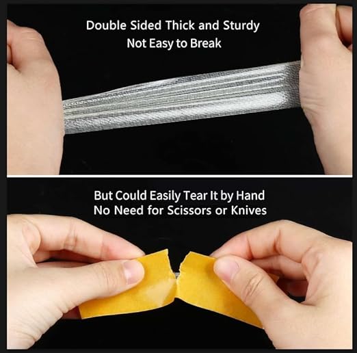 2Pack Double-Sided Mesh Carpet Tape Heavy Duty, 2.4in x 66FT (132FT Total), Large Durable Duct Cloth Tape, High Stickiness Strong 2 Sided Tape for Rugs, Removable Multipurpose Tape, Easy Tear