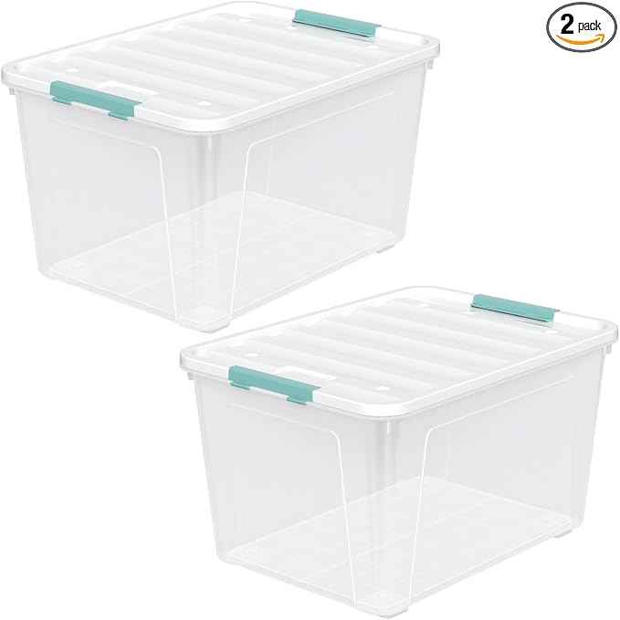 Zopnny Storage Box with Latch Lid, Stackable Durable Christmas Storage