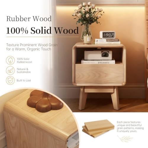 100% Solid Wood Nightstand, Nearly Fully-Assembled, Rustic Natural