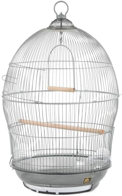 Baroque Brilliance Scrollwork Bird Cage with Intricate Design, Durable Metal Construction, Spacious Interior Gray