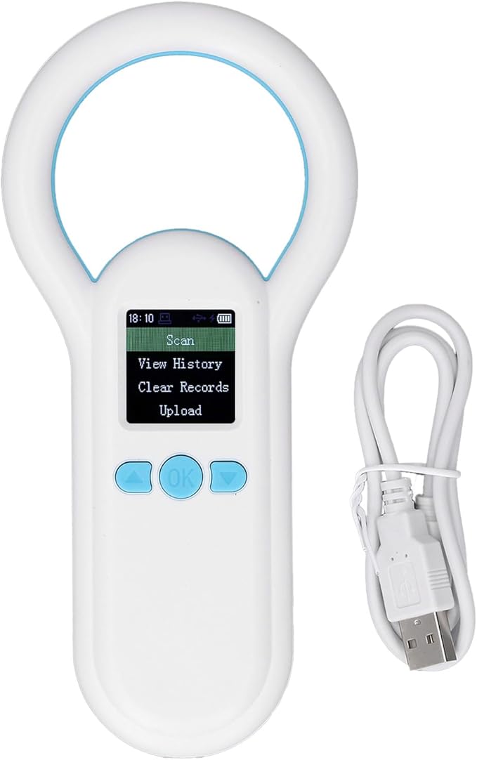 Pet Microchip Scanner, 500 Records Storage 134.2Khz Dog Microchip Scanner, Animal Reader with 1.44 Inch TFT Screen for Pet Animal Identification Management