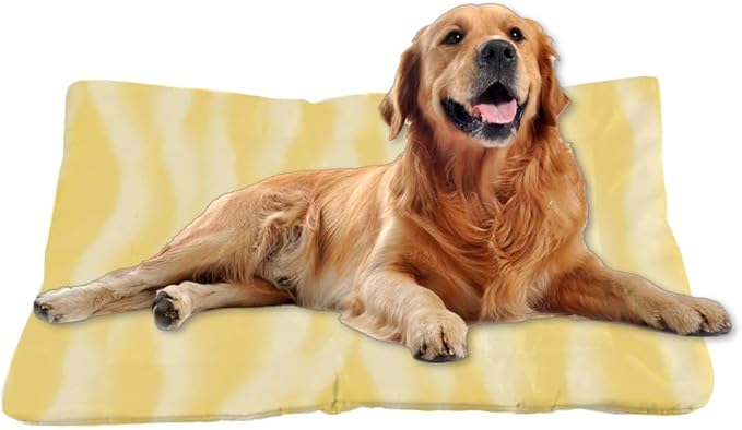 Yellow Wavy Dog Beds & Furniture Outdoor Dog Mat Sleeping Pad Bed for Crate Small Washable Non-Slip Washable Beds for Crates Big Bed Mats Crates Tapete para Perros Indoor Outdoor 36X24 Inch