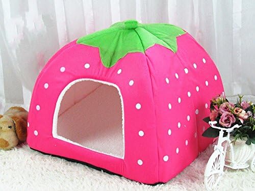 Vedem Pet Portable Strawberry Fleece House Bed for Dog/Cat/Rabbit/Hamster/Guinea-Pigs (S, Pink)
