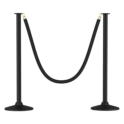 RoadHero Plastic Stanchion Post, Black Velvet Ropes and Poles with Weighted Base, Ropes Safety Barriers for Crowd Control, Party and Movie Theater, 2 PCS