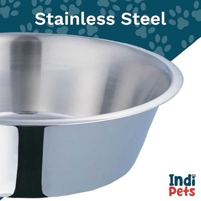 INDIPETS Standard Feeding Dish: Pet Water and Food Bowl | 2 Quart, Stainless Steel (PN: 800009)