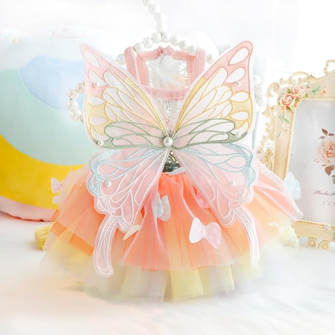 Dog Princess Dresses for Small Dogs Lolita Clothes Butterfly Costume Pet Girl Cute Coat Outfits Summer Costumes Puppy Handmade Skirt Cat Spring (L,Butterfly)