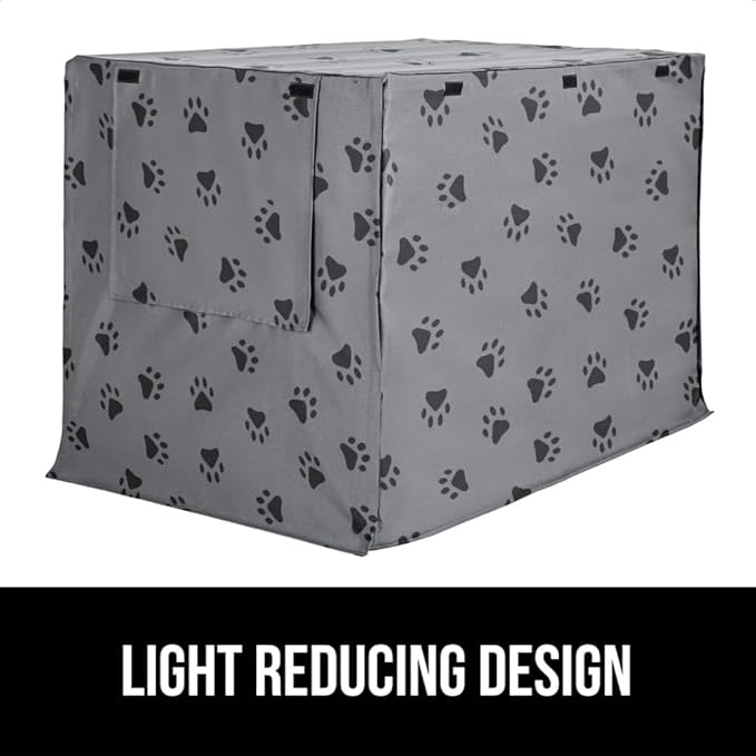 GORILLA GRIP Dog Crate Covers compatible with Amazon Basics Dog Crates, All Sides Open, Privacy Cover Fits 24" Wire Kennel, Breathable Mesh Windows, Light Reducing Puppy Training Cage Topper, Gray Paw