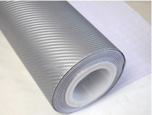 F & B LED LIGHTS Silver 3D Carbon Fiber Film Twill Weave Vinyl Sheet Roll Wrap (36" X 60", Silver)