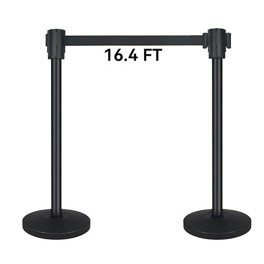 QKA Crowd Control Barriers with 16.4' Retractable Belt 2Pack Stainless Steel Stanchion Posts Queue Line Pole Stanchions, Black