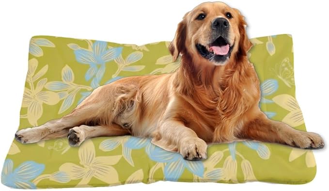 Green Blue Floral Doggie Beds for Medium Dogs Dog Crate Mattress Washable Dog Pad Crate Accessories Washable Non-Slip Bed for Medium Bed Mat Furniture Indoor Outdoor 24X18 Inch