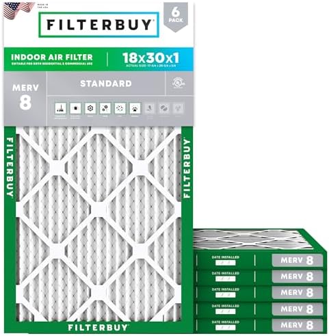 Filterbuy 18x30x1 MERV 8 Pleated HVAC Air Filters, 6-Pack