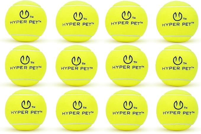 Hyper Pet Tennis Balls for Dogs - 12 Pack 2.5'' Durable Non-Toxic Outdoor Dog Toys Balls with Mesh Bag, for Fetch & Excercise, Medium to Large Breeds (Non Squeaky)