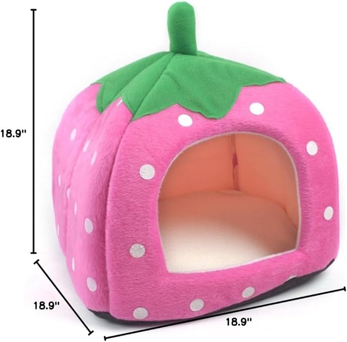 Vedem Pet Portable Strawberry Fleece House Bed for Dog/Cat/Rabbit/Hamster/Guinea-Pigs (S, Pink)