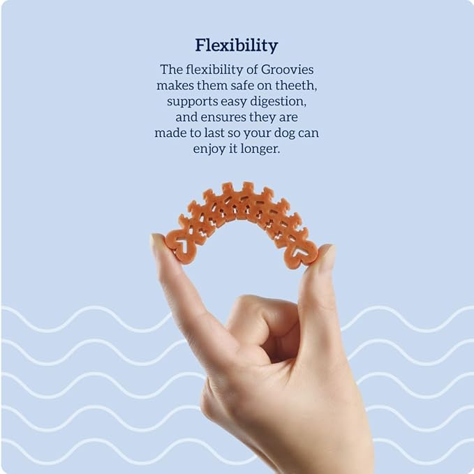 Groovies Flexible Dog Dental Chews with Patented DentalFit Technology to Help Support Tartar Control & Fresh Breath, Small Dog Chews for 5-15 lb Dogs, USA Manufactured Oral Care, 22 Chews