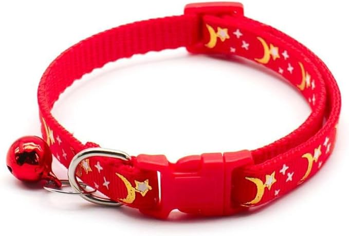 Reflective Cat Collars Breakaway with Bell Moons Stars 2 Pack Girl Boy Pet Kitten Collar Adjustable 7.5-12.5 Inch (red)