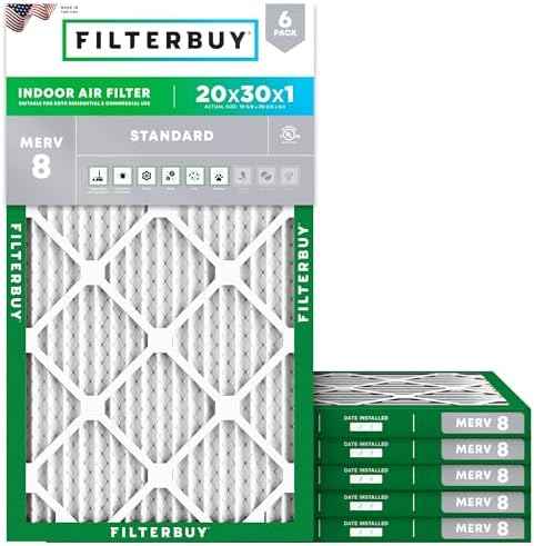 Filterbuy 20x30x1 MERV 8 Pleated HVAC Air Filters, 6-Pack